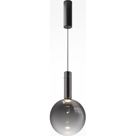 Maytoni Nebula Plafonnier suspendu moderne en forme de globe de 25 cm, noir, 3 000 K, 700 lm, abat-jour fumé