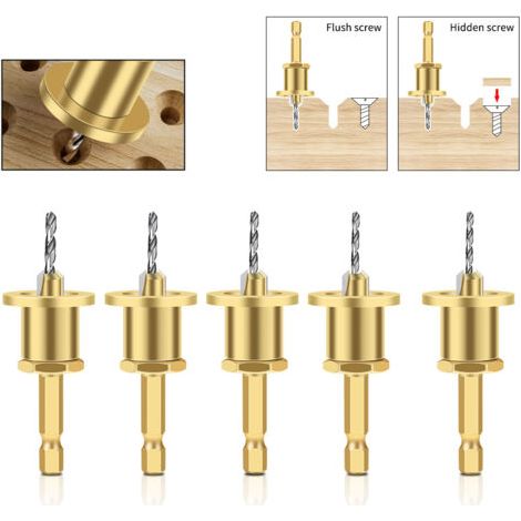 5tlg. Holzsenkbohrer-Set, Kegelsenker-Set, Senker-Set mit Sechskantschlüssel, Holzfasenwerkzeug (1/5)