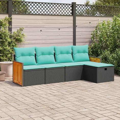 vidaXL Set Divani da Giardino 5 pz con Cuscini in Polyrattan Nero (1/5)