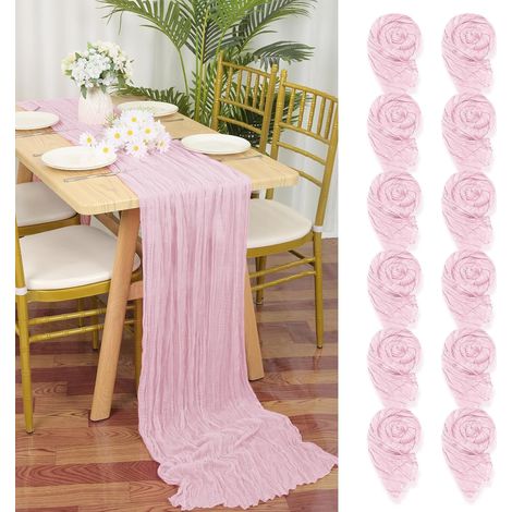 Lot de 12 chemins de table en gaze rose, 55x300 cm, pour mariage et douche nuptiale. (1/5)