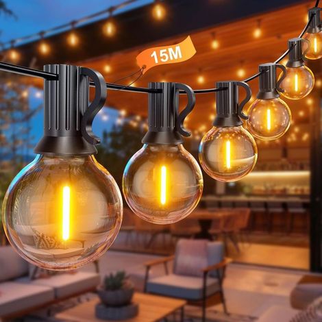 Guirlande Lumineuse Exterieure 15M, Guirlande Guinguette avec G40 25+1 LED Ampoules, Raccordable Guirlande Exterieur pour Terrasse Eté Jardin Patio Fête Mariage Pergola (1/5)