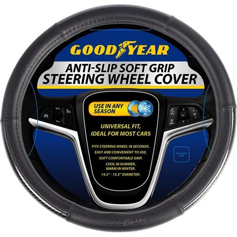 Goodyear Steering Wheel Glove Cover Soft Grip Black Gloss Leather Look Universal