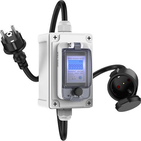 Compteur de courant numérique mobile 60 A 230 V, compteur électrique étanche IP67 kilowatts, fonction mémoire de coupure de courant, pour appareils (1/5)