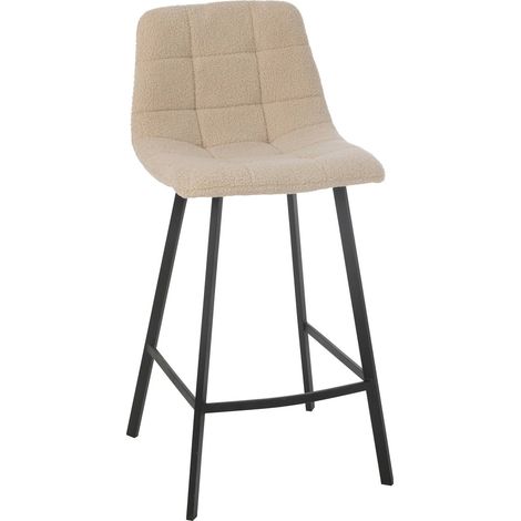 Chaise de bar élégante métal et polyester blanc assise confort - Blanc cassé effet bouclette et marron foncé (1/5)