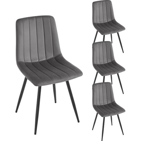 Lot de 4 Chaises Pivotantes Salle à Manger Klihome, avec Assise Rembourrée, Dossier, Chaise Velours, Pieds en Métal, Gris Foncé (1/5)