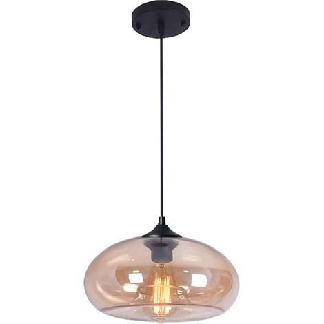 Lustre vintage rond en verre coloré – Abat-jour 28 cm – Culot E27 – Installation facile – Pour cuisine, salle à manger, chambre (1/5)