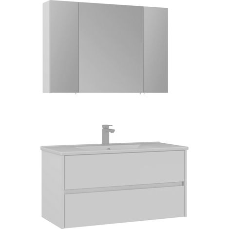 Waschtisch-Set mit Spiegel (2-teilig) "Side 100 v3" – 100 x 16 x 52 cm – Mattweiß (1/3)