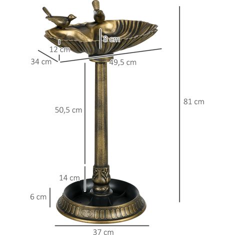 Fontaine à oiseaux bronze plastique 49,5x38x81cm autoportante résistante au gel, bac d’eau pour oiseaux sauvages jardin terrasse balcon (1/5)