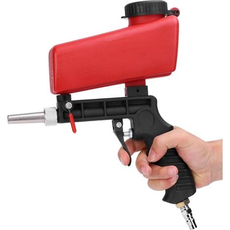 Pistola de chorro de arena por gravedad de 90 PSI, portátil para compresor de aire, elimina pintura, manchas y óxido, y limpia superficies (roja) (1/4)