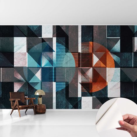 Papier peint adhésif décoratif pour chambre et salon Design moderne à poser facilement Formes abstraites 416x254 cm (1/5)