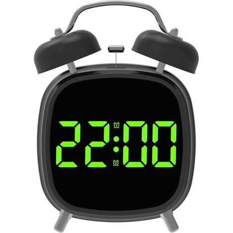 Reloj LED multifuncional con alarma sonora, reloj despertador digital para el hogar con volumen alto - Luz verde para carcasa negra (1/5)