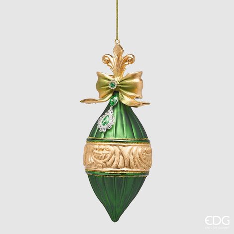 EDG Enzo De Gasperi Addobbo Fuso a Righe Green Gold H21 Ø8 cm – Decorazione di Natale (1/2)