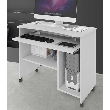 Scrivania Porta Computer con Ruote Bianco Frassinato
