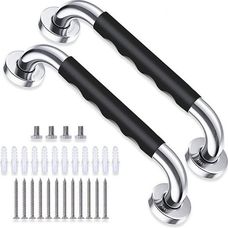 Lot de 2 barres d'appui antidérapantes en acier inoxydable et silicone – Capacité 500 livres – Pour baignoires et douches (1/5)