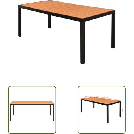The Living Store Table de jardin Marron 185 x 90 x 74 cm Aluminium et WPC - Table De Jardin - Table Extérieure - Mobilier De Jardin - Table En Aluminium - Table Résistante Aux Intempéries (1/3)