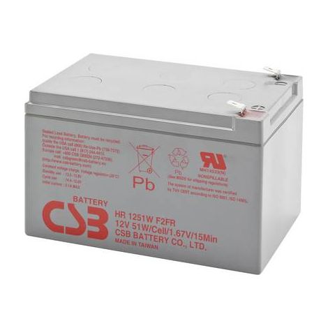 CSB Battery HR 1251W high-rate HR1251WF2 Batterie au plomb 12 V 12 Ah plomb (AGM) (l x H x P) 151 x 100 x 98 mm cosses plates 6,35 mm sans entretien, A601702 (1/2)