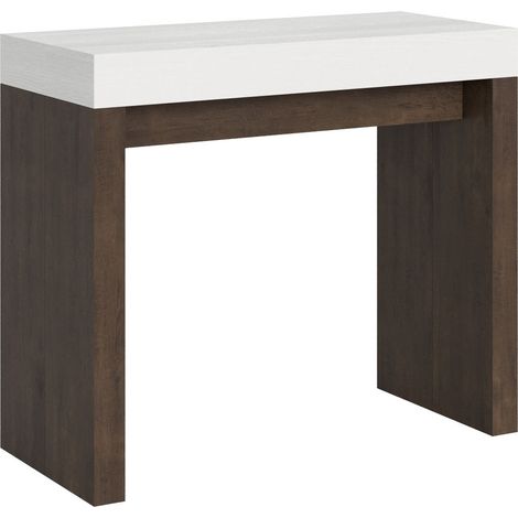 Console extensible blanche et bois noyer 40 à 196cm Ribo-Pied et support sur roulettes (1/5)