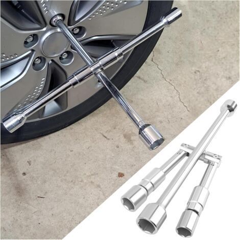 Clé à molette pliable à quatre voies - idéale pour le démontage et le remplacement des moyeux de roue de voiture - 1 pièce, argentée (1/3)