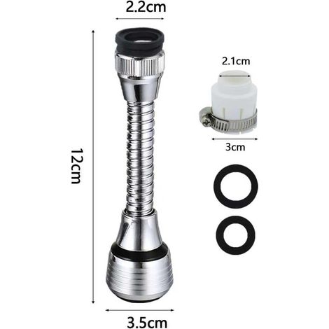 Peut Pivoter De 360 Degrés Economiseur D'eau Pour Robinet Douchette Robinet Cuisine Extension Mousseur Robinet Mit Adapter,Avec adaptateur, adapté à divers robinets(2 Pièces) (1/4)
