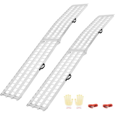 Rampes en aluminium 900 kg, lot de 2, surface élargie, poignées, antidérapantes et stables, compatibles quad, SSV, moto, vélo électrique (1/5)