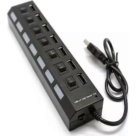 USB-Hub 20 Splitter 7-Port USB-Datenhub mit individuellen Ein-/Ausschaltern und LEDs für Laptop, PC, Computer, Schwarz/Weiß - JXLGV (1/4)
