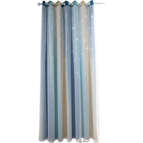 Rideaux à étoiles occultants pour chambre d'enfant, chambre de fille, salon, rideaux à étoiles colorés à double couche, 1 panneau (53 po L x 95 po H, bleu) (1/5)