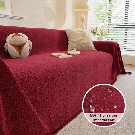 Jeté de canapé en chenille imperméable motif chevrons rouge 180x180 cm rouge 180 180cm 30 × 30 × 8 cm 850 g – Livraison gratuite