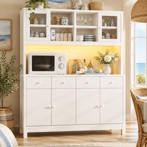 Credenza alta 140 x 38,5 x 180 cm con LED RGB, bianco (1/5)