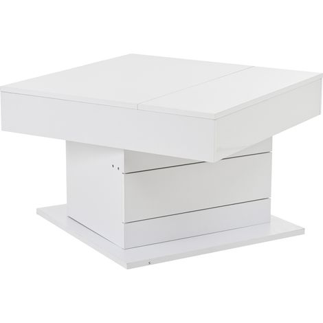 Mesa de centro cuadrada 70x70 cm giratoria y elevable con cajón blanca MODENUIT (1/5)
