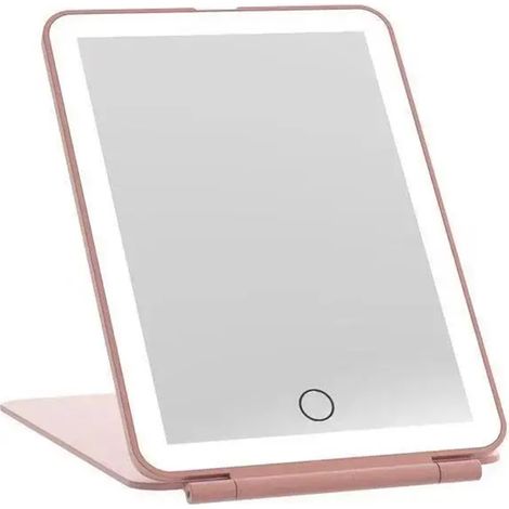 Miroir de maquillage pliable à LED (rose), 3 modes d'éclairage, chargement USB, écran tactile (1/5)