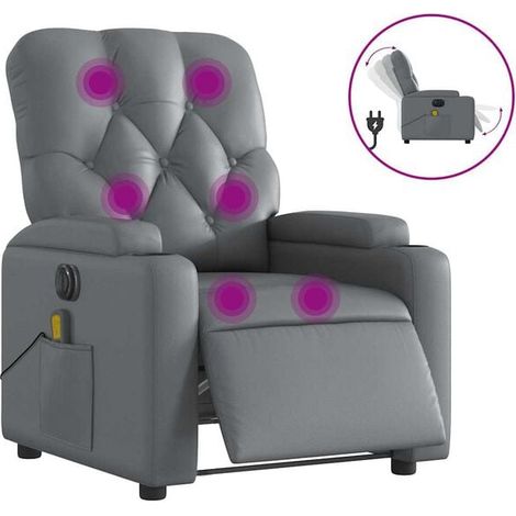 Chaise longue électrique en similicuir gris avec fonction de massage intégrée – Réglage inclinable, appui-tête et repose-pieds ajustables – Confort ergonomique maximal (1/5)