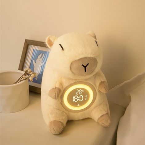 Luce notturna a forma di capibara in peluche, sveglia creativa ricaricabile per la cameretta dei bambini, lampada da comodino, regalo di compleanno (1/5)