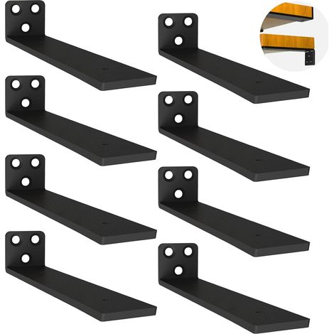 8 Pièces Equerre Etagere Murale, Supports D'étagère Flottant en Fer,5 mm D'épaisseur, Supports D'étagère En Bois pour Étagères Ouvertes de Bricolage (Noir, 25 cm) (1/5)