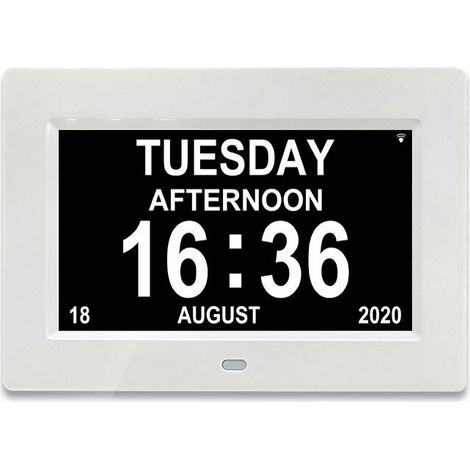 7-Zoll-LCD-Digitaluhr, Kalender mit Datum, Kalenderuhr mit Datum, Tag und Uhrzeit, Alzheimer-Uhr, Uhr für Senioren, für Eltern (weiß)