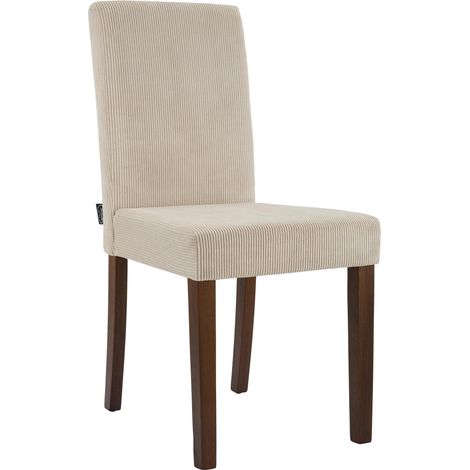 Chaise de salle à manger contemporaine x1 dossier haut en velours côtelé marron clair et pieds en bois foncé 100007469