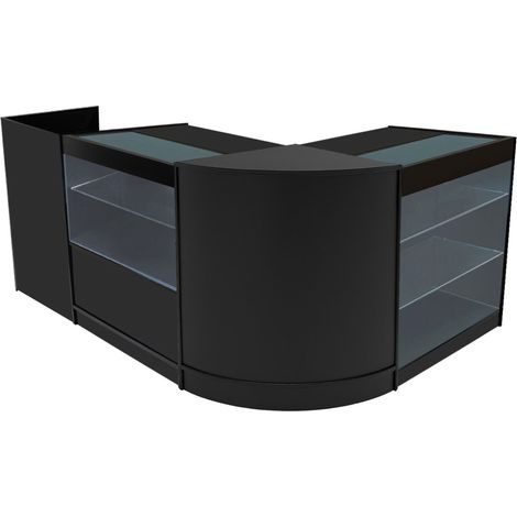 Comptoirs de Vente en MDF Noir à LED Blancs Ensemble Vega CM60 TB60 K1200 C1200 3 Unités de Rangement Étagères Internes Portes Coulissantes Verouillables Réception Bureau Vêtements [Clés INCLUS] (1/5)