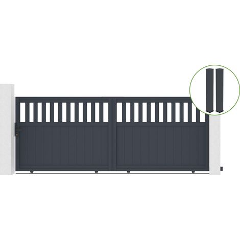 Portail coulissant 3,7m SANTIS H.140cm alu gris + 2 poteaux 20x20cm H.166cm (1/5)