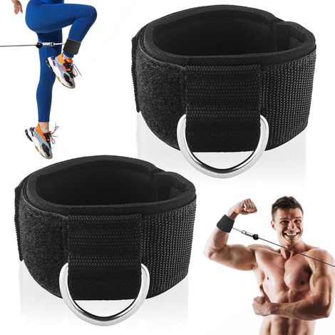 Correas de tobillo para fitness, correa de entrenamiento de tobillo para máquinas de gimnasio, 2 piezas ajustables de neopreno acolchado en D para ejercicios de banda de cinturón para máquinas de (1/5)