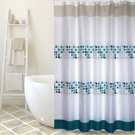 Rideau de douche Polyester PORTO 180x200cm QUALITE PREMIUM Vert & Blanc - Anneaux inclus MSV