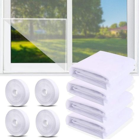 4 Pcs Moustiquaire Fenetre. Moustiquaire pour fenêtre. Toile Moustiquaire Découpable avec 4 rouleaux de bandes autocollantes. Filet Écran Insecte (Blanc)130x150cm (1/5)