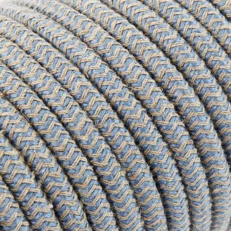 Fil Électrique Tissu Zébré Beige et Bleu 2x0,75mm² - Câble Électrique Textile de Qualité