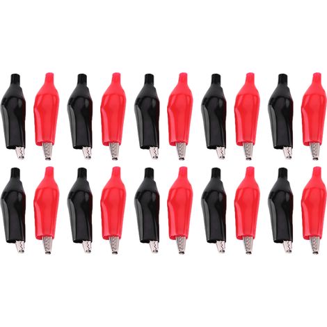 Lot 20 pinces crocodile – 28 mm – métal – pince électrique – sonde test – noir + rouge