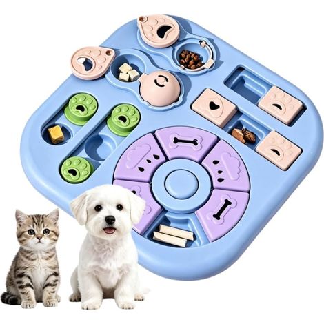 Jouet interactif de réflexion pour chat, distributeur de nourriture lente en forme de labyrinthe, 28,7 cm Casse-tête pour friandises, plastique ABS et PP, patins antidérapants, bleu clair (1/5)