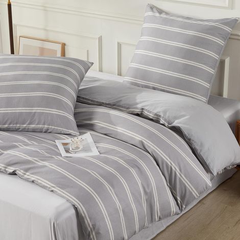 Bettwäsche-Set 200x200 cm mit Streifen, 3-teilig, 100% Baumwolle, Reißverschluss