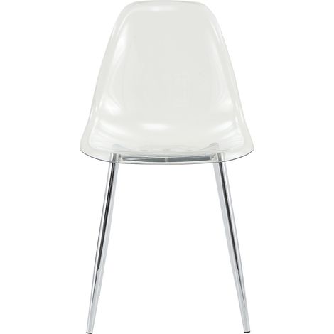 Ensemble table ronde 88 cm et 4 chaises transparentes en verre trempé, plastique et métal argenté, design moderne pour petits espaces CHICFURN (1/5)
