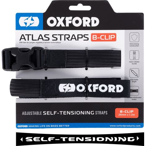 Cinghie di fissaggio Oxford Atlas B-Clip per carico, 26 mm x 1,2 m, in nylon nero. (1/2)
