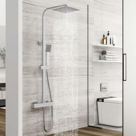 Sky Bathroom Premium Thermostatic Mixer Shower Kit Square Chrome Dual Shower Head Exposed Valve