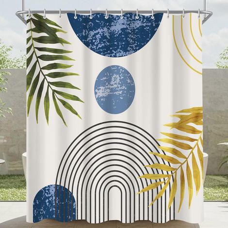 Duschvorhang 180x200 Polyester Blau Goldene Blätter Linie 180 x 200 cm (1/5)