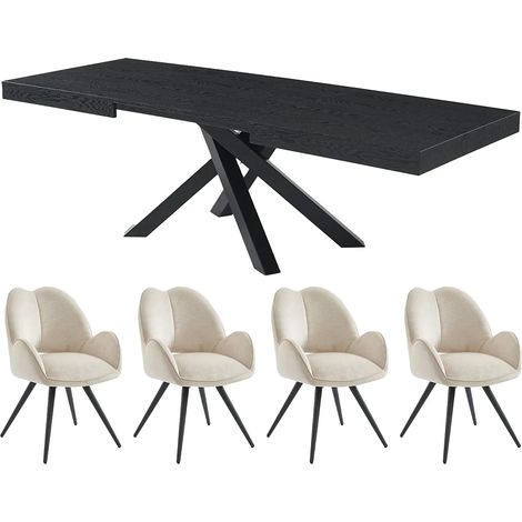 Set tavolo CATONAV + 4 sedie GULSUN Nero e Beige (1/5)