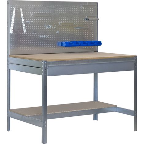 Simonrack – Établi modulable avec tiroir à glissières télescopiques – Capacité de charge 600 kg – Plateau 1445x1210 mm – Panneau perforé en acier galvanisé